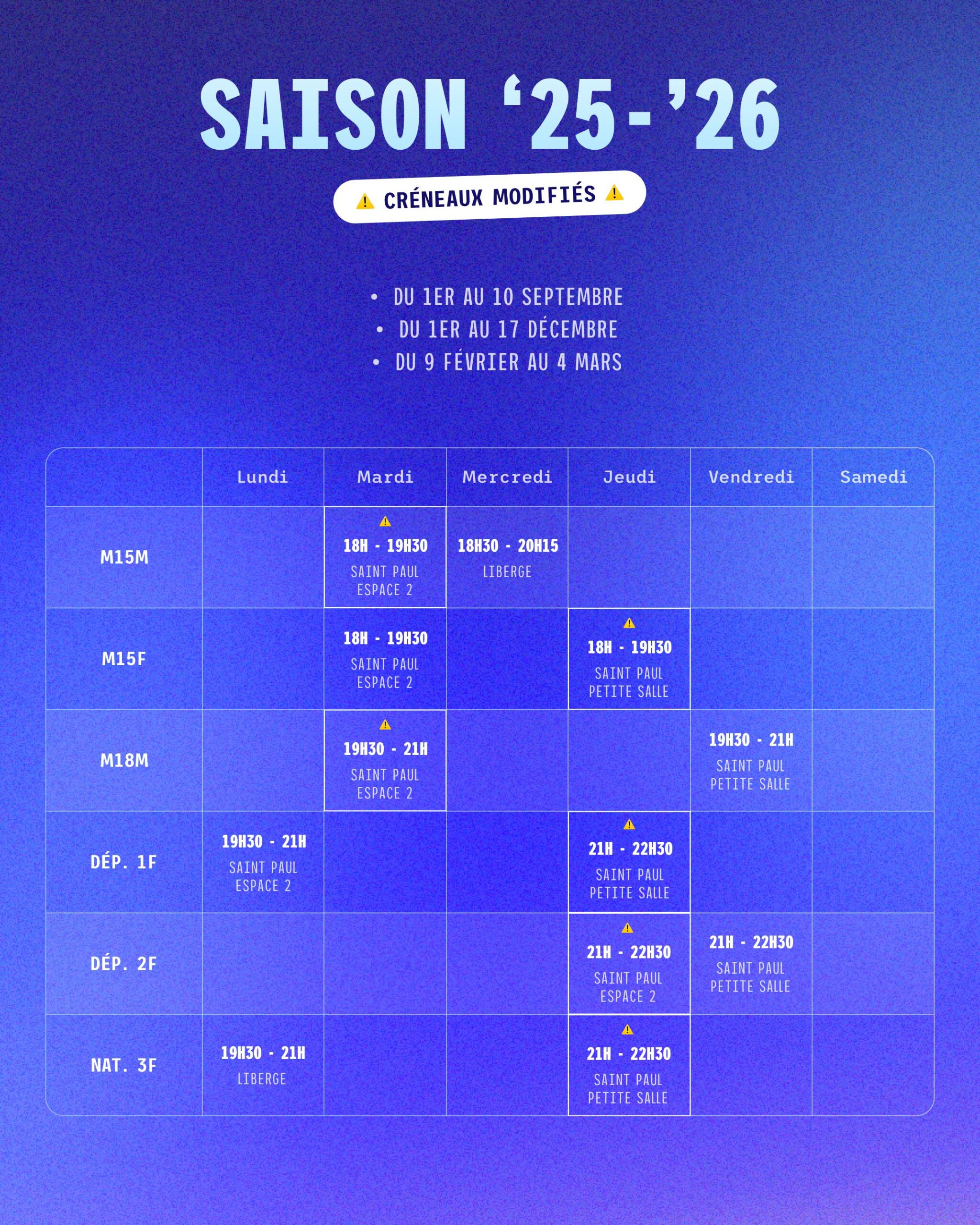 entrainements volleys planning